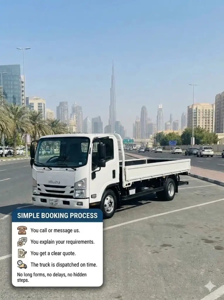 Dubai Pickup Truck Rental process for 3 ton pickup truck hire in Dubai